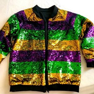 Child or Petite Ladies’ Mardi Gras Sequin Zipper Jacket Fully Lined.  New w/tags